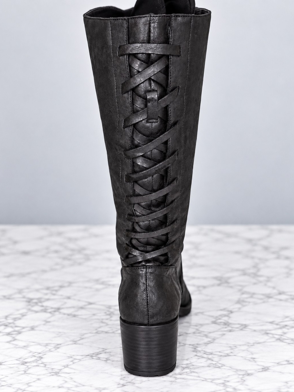 Torrid Size 12W Black Knee High Boots Woven Detail Chunky Heel - Picture 5 of 10